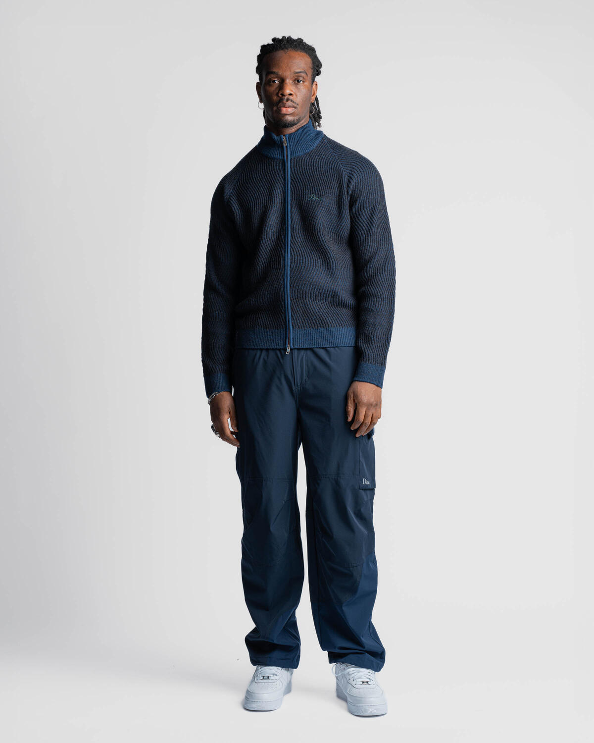 Dime ニット ダークレッド/ネイビー dime-double-zipper-knit-navy-